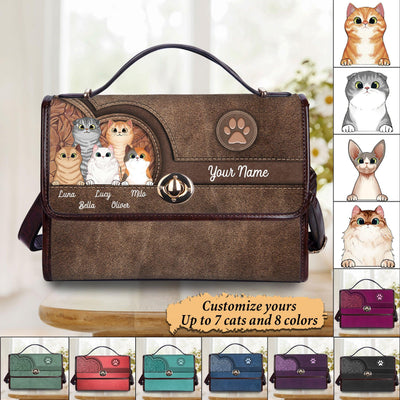 Happy Cats Colorful Personalized Flap Handbag, Personalized Gift for Cat Lovers, Cat Mom, Cat Dad - FB003PS01 - BMGifts