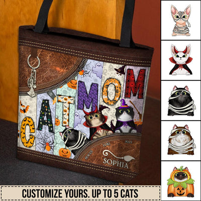 Happy Halloween Cat Mom Personalized All Over Tote Bag, Halloween Gift, Personalized Gift for Cat Lovers, Cat Mom, Cat Dad - TO065PS01 - BMGifts