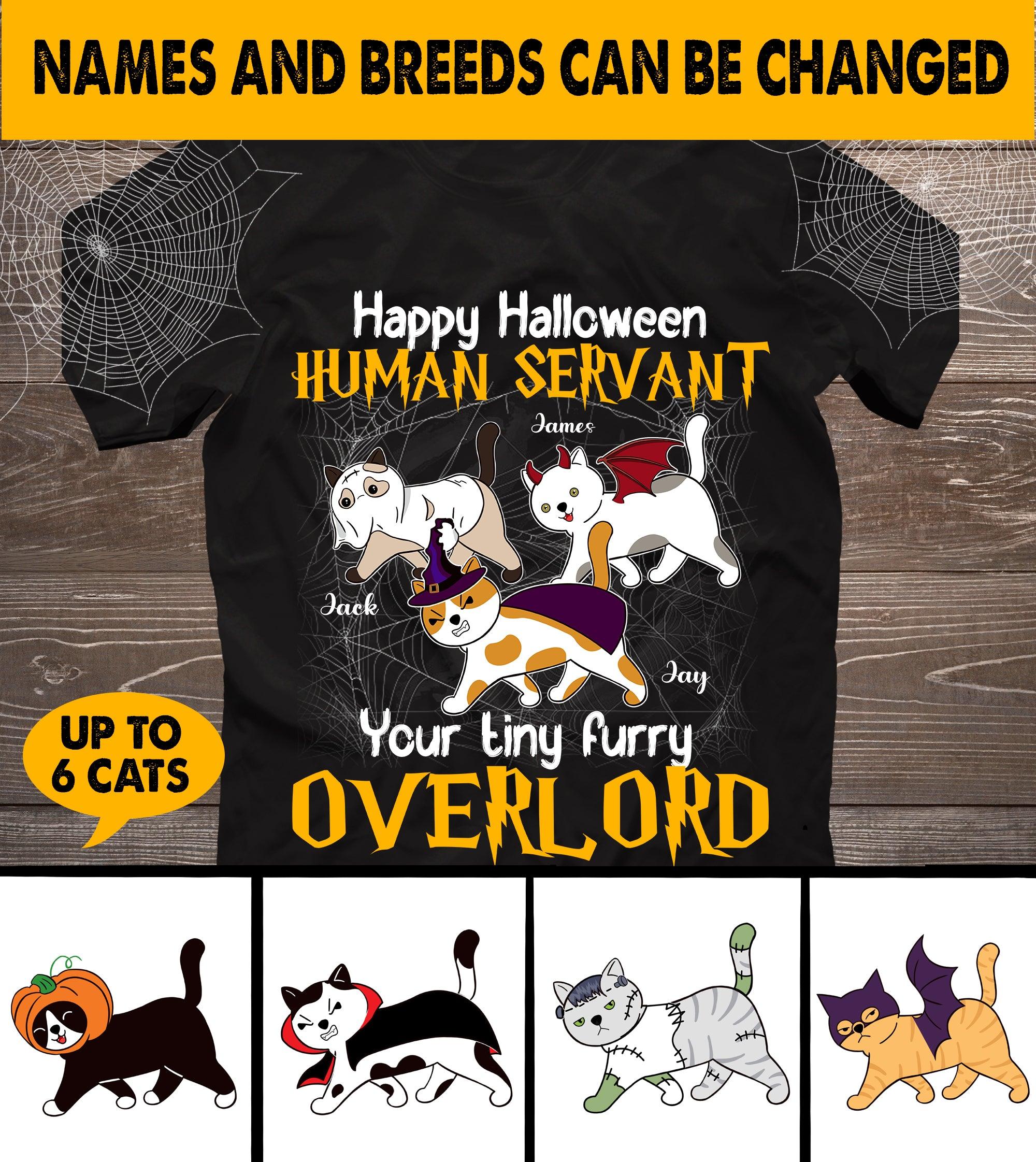 Happy Halloween Human Servant Cats Personalized Shirt, Halloween Gift, Personalized Gift for Cat Lovers, Cat Mom, Cat Dad - TS217PS - BMGifts