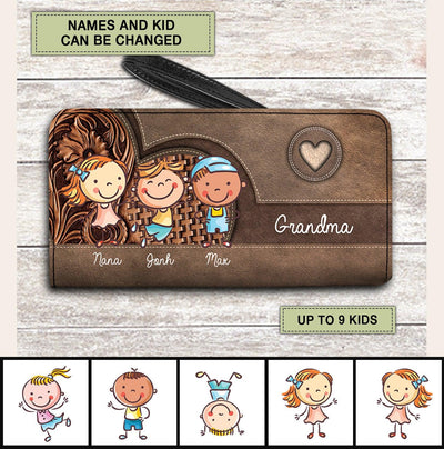 Happy Kid Grandma Personalized Clutch Purse, Personalized Gift for Nana, Grandma, Grandmother, Grandparents - PU024PS02 - BMGifts