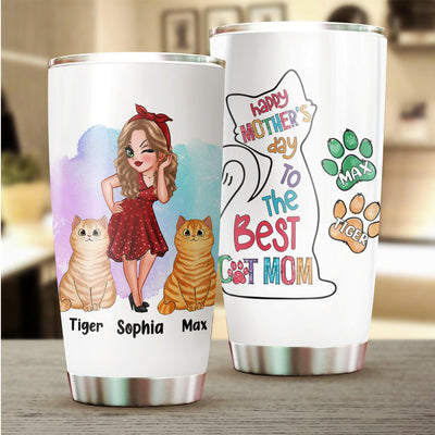 Happy Mother's Day To The Best Cat Mom Cat Personalized Tumbler, Personalized Mother's Day Gift for Cat Lovers, Cat Dad, Cat Mom - TB152PS01 - BMGifts