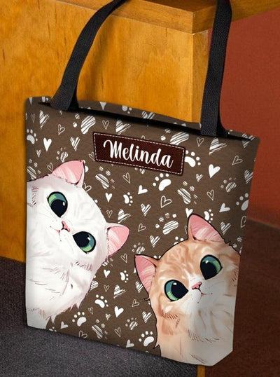 Happy Peekaboo Cat Personalized Totebag, Personalized Gift for Cat Lovers, Cat Mom, Cat Dad - TO498PS06 - BMGifts