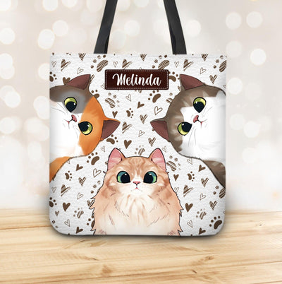 Happy Peekaboo Cat Personalized Totebag, Personalized Gift for Cat Lovers, Cat Mom, Cat Dad - TO498PS06 - BMGifts