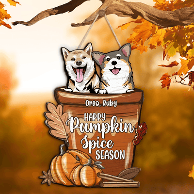 Happy Pumkin Spice Season Dog Personalized Custom Shaped Wooden Sign, Personalized Gift for Dog Lovers, Dog Dad, Dog Mom - CS011PS02 - BMGifts (formerly Best Memorial Gifts)