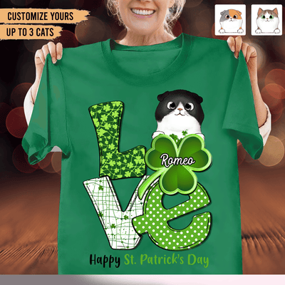 Happy St Patrick's Day Cat Personalized Shirt, St Patrick's Day Gift for Cat Lovers, Cat Mom, Cat Dad - TS587PS02 - BMGifts