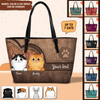 Heart Shape Cat Personaized Leather Tote Bag, Personalized Gift for Cat Lovers, Cat Mom, Cat Dad - LT001PS02 - BMGifts