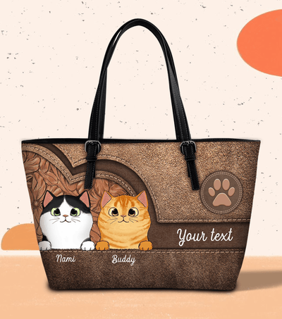 Heart Shape Cat Personaized Leather Tote Bag, Personalized Gift for Cat Lovers, Cat Mom, Cat Dad - LT001PS02 - BMGifts