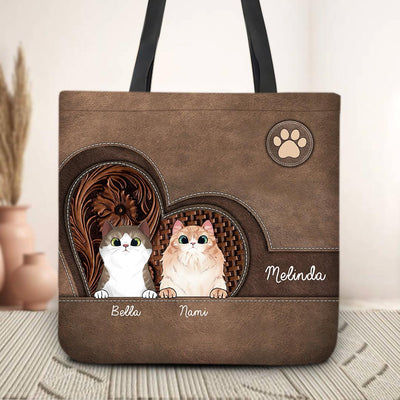 Heart Shape Cat Personalized Totebag, Personalized Gift for Cat Lovers, Cat Mom, Cat Dad - TO505PS06 - BMGifts
