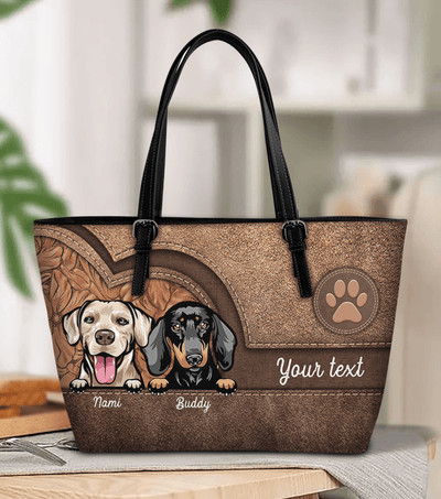 Heart Shape Dog Personaized Leather Tote Bag, Personalized Gift for Dog Lovers, Dog Dad, Dog Mom - LT002PS02 - BMGifts