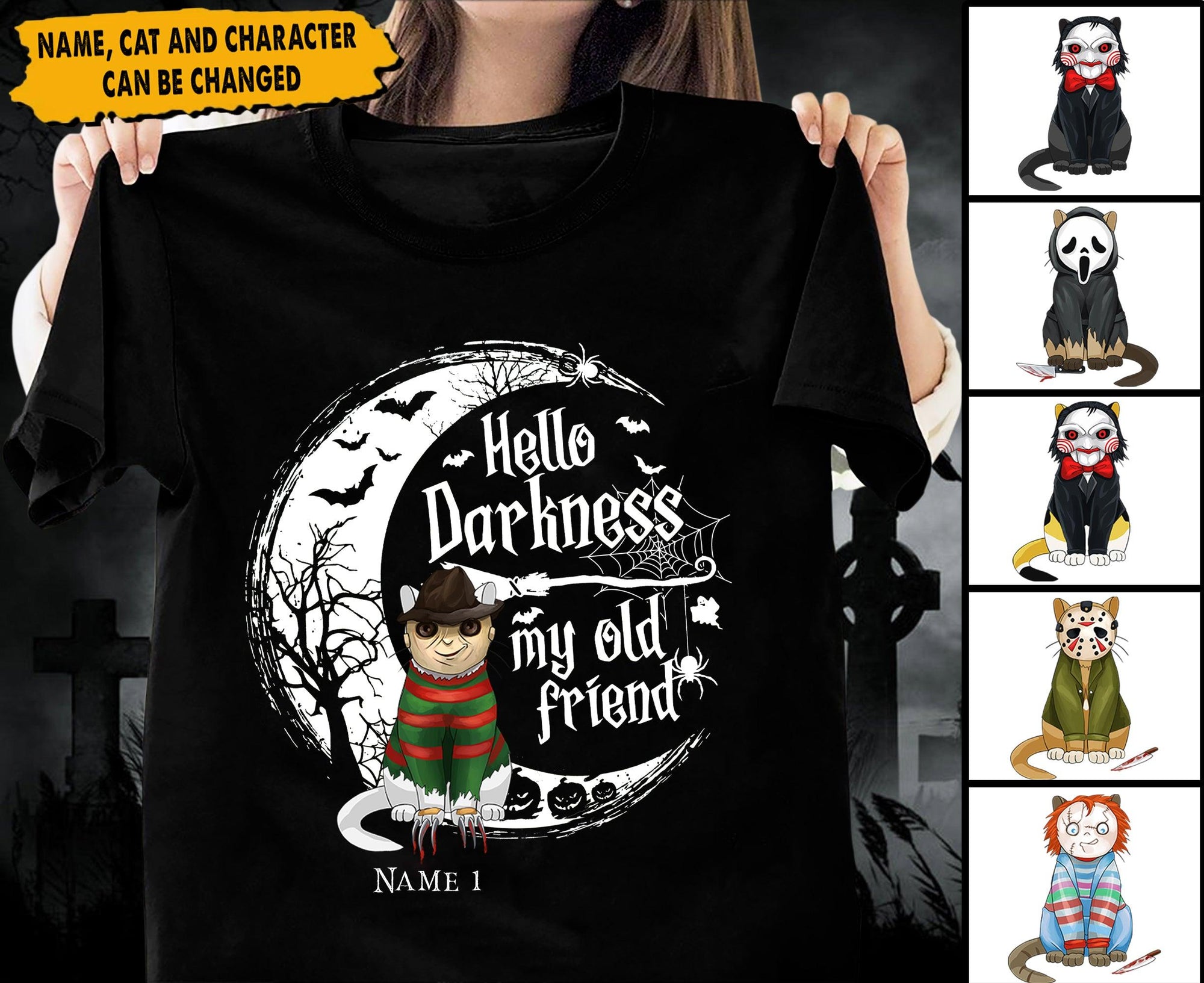 Hello Darkness My Old Friend Cat Personalized Shirt, Personalized Gift for Cat Lovers, Cat Mom, Cat Dad - TS287PS - BMGifts