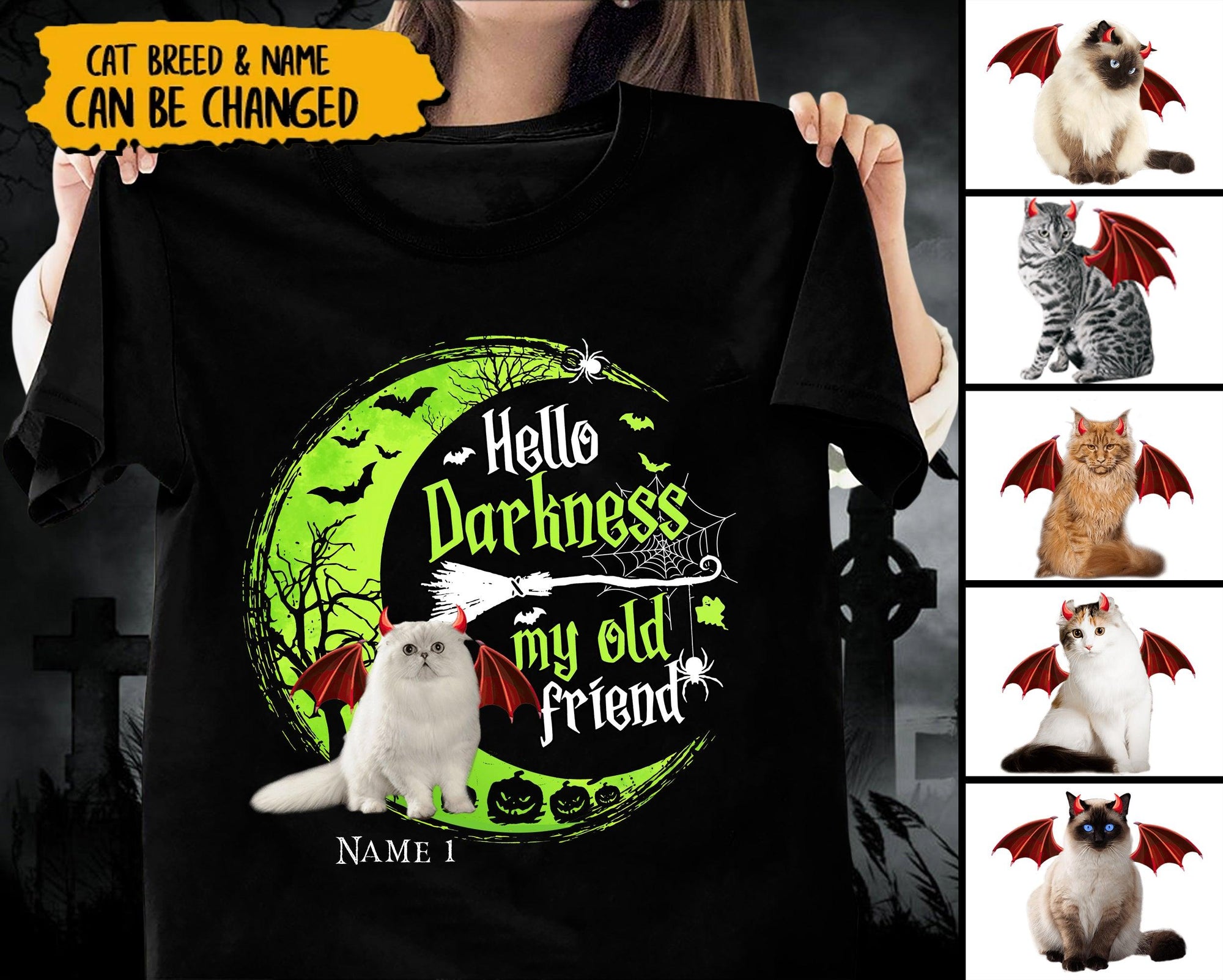 Hello Darkness My Old Friend Cats Personalized Shirt, Personalized Gift for Cat Lovers, Cat Mom, Cat Dad - TS284PS - BMGifts