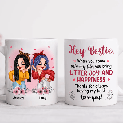 Hey Bestie, Thank For Always Having My Back Personalized Mug, Personalized Gift for Besties, Sisters, Best Friends, Siblings - MG080PS01 - BMGifts