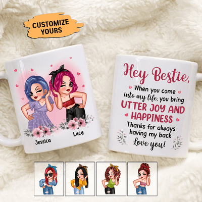 Hey Bestie, Thank For Always Having My Back Personalized Mug, Personalized Gift for Besties, Sisters, Best Friends, Siblings - MG080PS01 - BMGifts