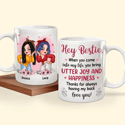 Hey Bestie, Thank For Always Having My Back Personalized Mug, Personalized Gift for Besties, Sisters, Best Friends, Siblings - MG080PS01 - BMGifts