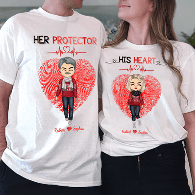 His Heart Her Protector Couple Personalized Couple T-shirts, Valentine Gift for Couples, Husband, Wife, Parents, Lovers - SS006PS02 - BMGifts