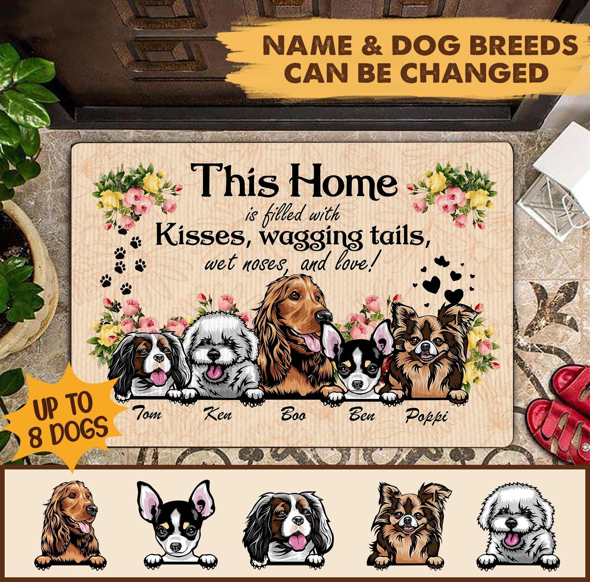 Home Filled With Dogs Personalized Doormat, Personalized Gift for Dog Lovers, Dog Dad, Dog Mom - DM010PSre - BMGifts