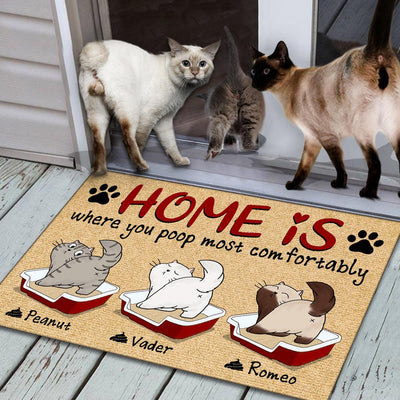 Home Is Where You Poop Most Comfortable Cat Personalized Doormat, Personalized Gift for Cat Lovers, Cat Mom, Cat Dad - DM049PS01 - BMGifts