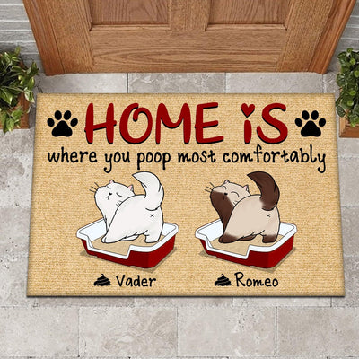 Home Is Where You Poop Most Comfortable Cat Personalized Doormat, Personalized Gift for Cat Lovers, Cat Mom, Cat Dad - DM049PS01 - BMGifts