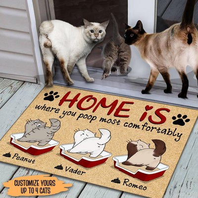 Home Is Where You Poop Most Comfortable Cat Personalized Doormat, Personalized Gift for Cat Lovers, Cat Mom, Cat Dad - DM049PS01 - BMGifts