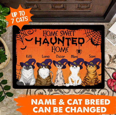 Home Sweet Haunted Home Cats Personalized Doormat, Personalized Gift for Cat Lovers, Cat Mom, Cat Dad - DM025PS - BMGifts
