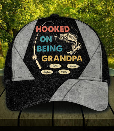 Hooked On Being, Grandpa Grey Fishing Personalized Classic Cap, Personalized Gift for Fishing Lovers - CP019PS - BMGifts