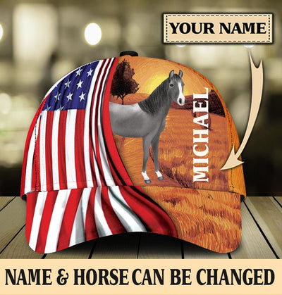 Horse And Flag Personalized Classic Cap, Personalized Gift for Horse Lovers - CP009PS - BMGifts