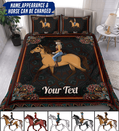 Horse Lady With Mandala Pattern Personalized Bedding Set, Personalized Gift for Horse Lovers - BD060PS01 - BMGifts