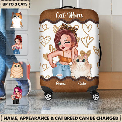 Hot Mom Cat Personalized Luggage Cover, Personalized Gift for Cat Lovers, Cat Mom, Cat Dad - LC014PS01 - BMGifts (formerly Best Memorial Gifts)
