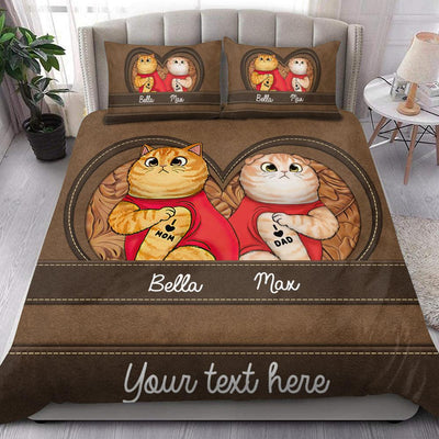 I Love Mom Cat Personalized Bedding Set, Personalized Gift for Cat Lovers, Cat Dad, Cat Mom - BD107PS01 - BMGifts