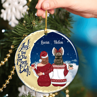 I Love You To The Moon And Back Bestie Personalized Round Ornament, Personalized Gift for Besties, Sisters, Best Friends, Siblings - RO016PS02 - BMGifts
