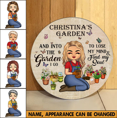 Into The Garden I Find My Soul Personalized Round Wooden Sign, Personalized Gift for Gardening Lovers - WD008PS01 - BMGifts (formerly Best Memorial Gifts)