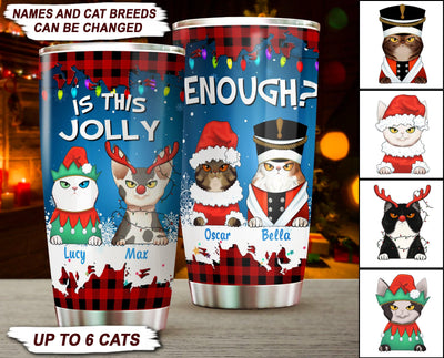 Is This Jolly Enough Cat Personalized Tumbler, Personalized Gift for Cat Lovers, Cat Mom, Cat Dad, Personalized Christmas Gift - TB002PS02 - BMGifts