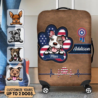 July 4th Dog Paw Personalized Luggage Cover, Personalized Gift for Dog Lovers, Dog Dad, Dog Mom - LC013PS06 - BMGifts (formerly Best Memorial Gifts)