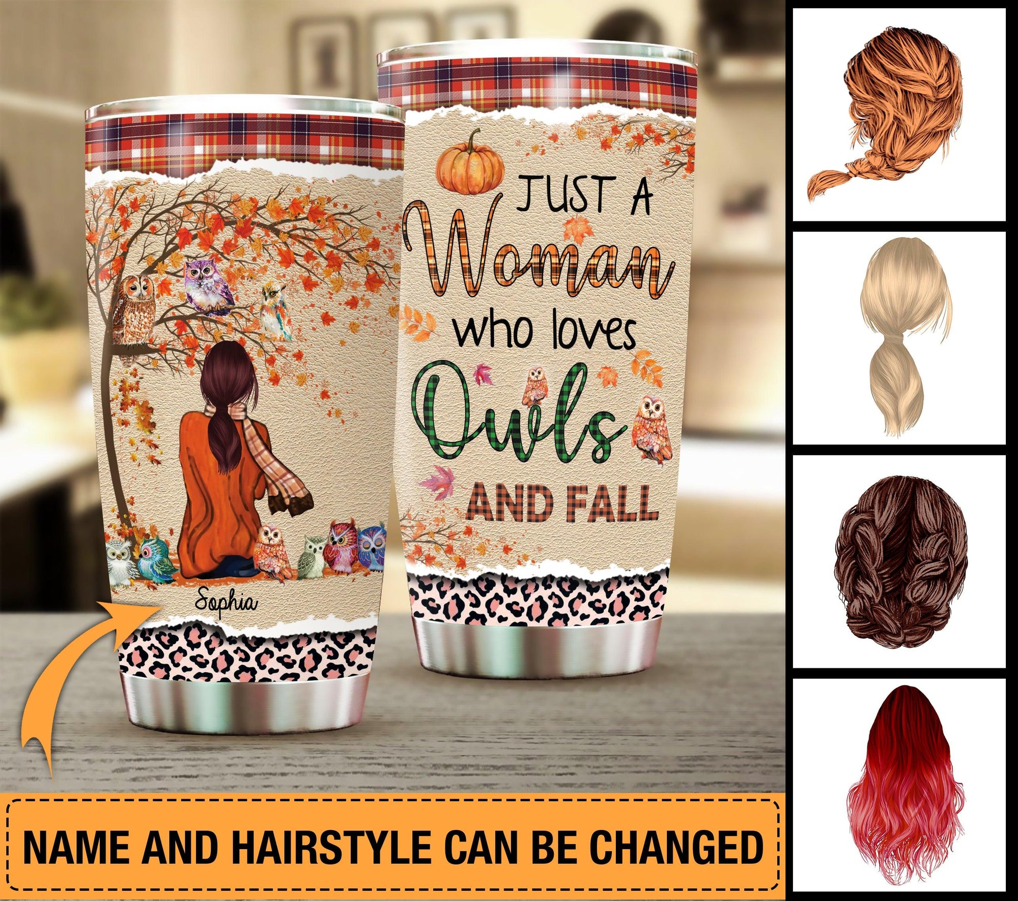 Just A Women Who Loves Owls And Fall Personalized Tumbler, Personalized Gift for Owl Lovers - TB042PS - BMGifts