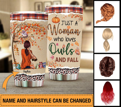 Just A Women Who Loves Owls And Fall Personalized Tumbler, Personalized Gift for Owl Lovers - TB042PS - BMGifts