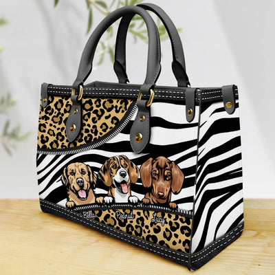 Leopard Pattern Dog Personalized Leather Handbag, Personalized Gift for Dog Lovers, Dog Dad, Dog Mom - LD104PS02 - BMGifts