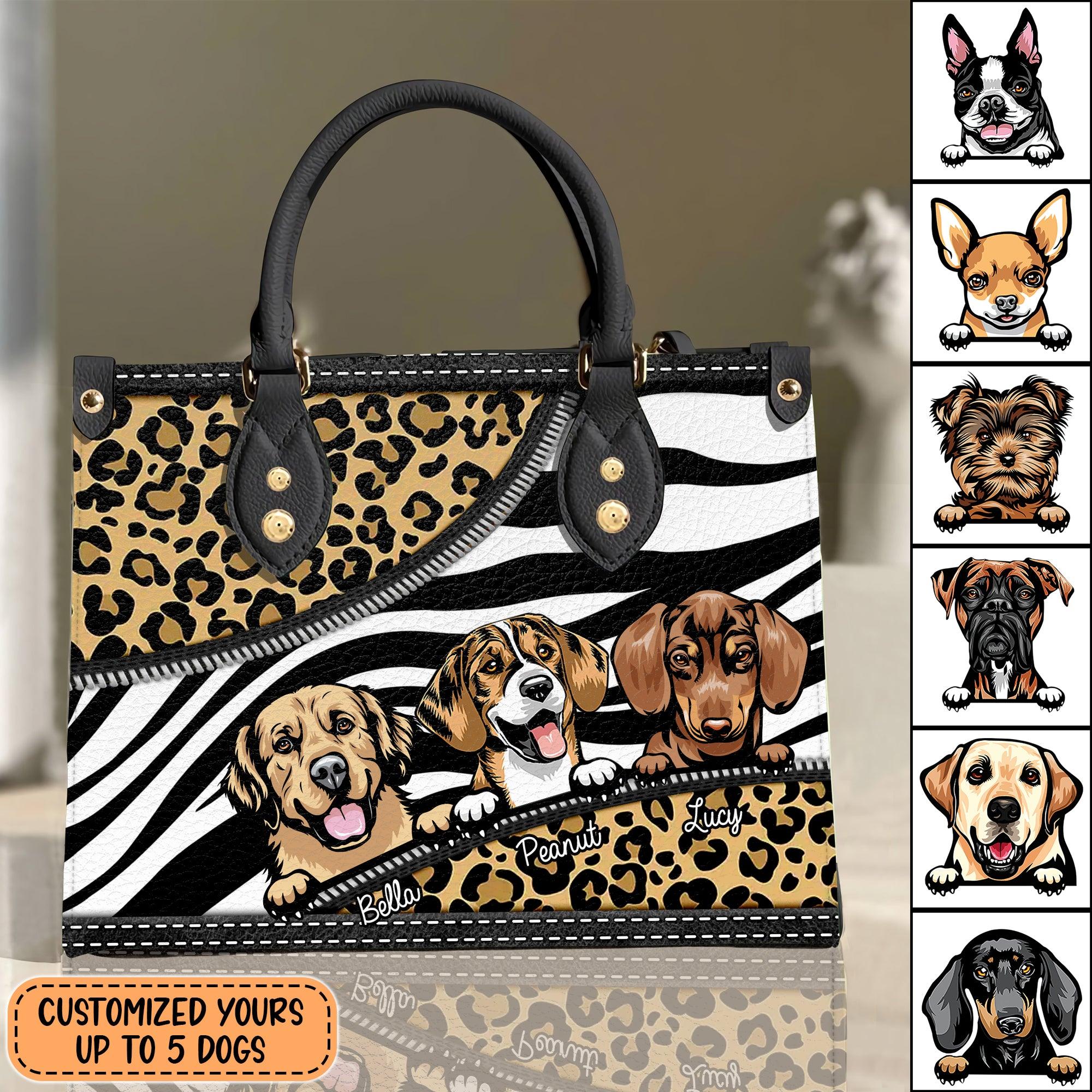 Leopard Pattern Dog Personalized Leather Handbag, Personalized Gift for Dog Lovers, Dog Dad, Dog Mom - LD104PS02 - BMGifts