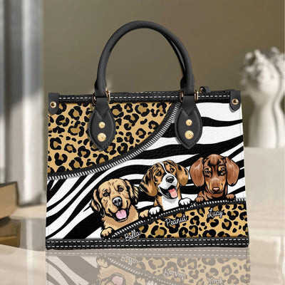 Leopard Pattern Dog Personalized Leather Handbag, Personalized Gift for Dog Lovers, Dog Dad, Dog Mom - LD104PS02 - BMGifts