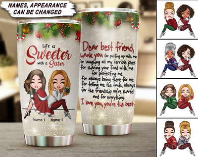 Life Is Sweeter With A Sister Personalized Tumbler, Personalized Gift for Besties, Sisters, Best Friends, Siblings - TB010PS01 - BMGifts