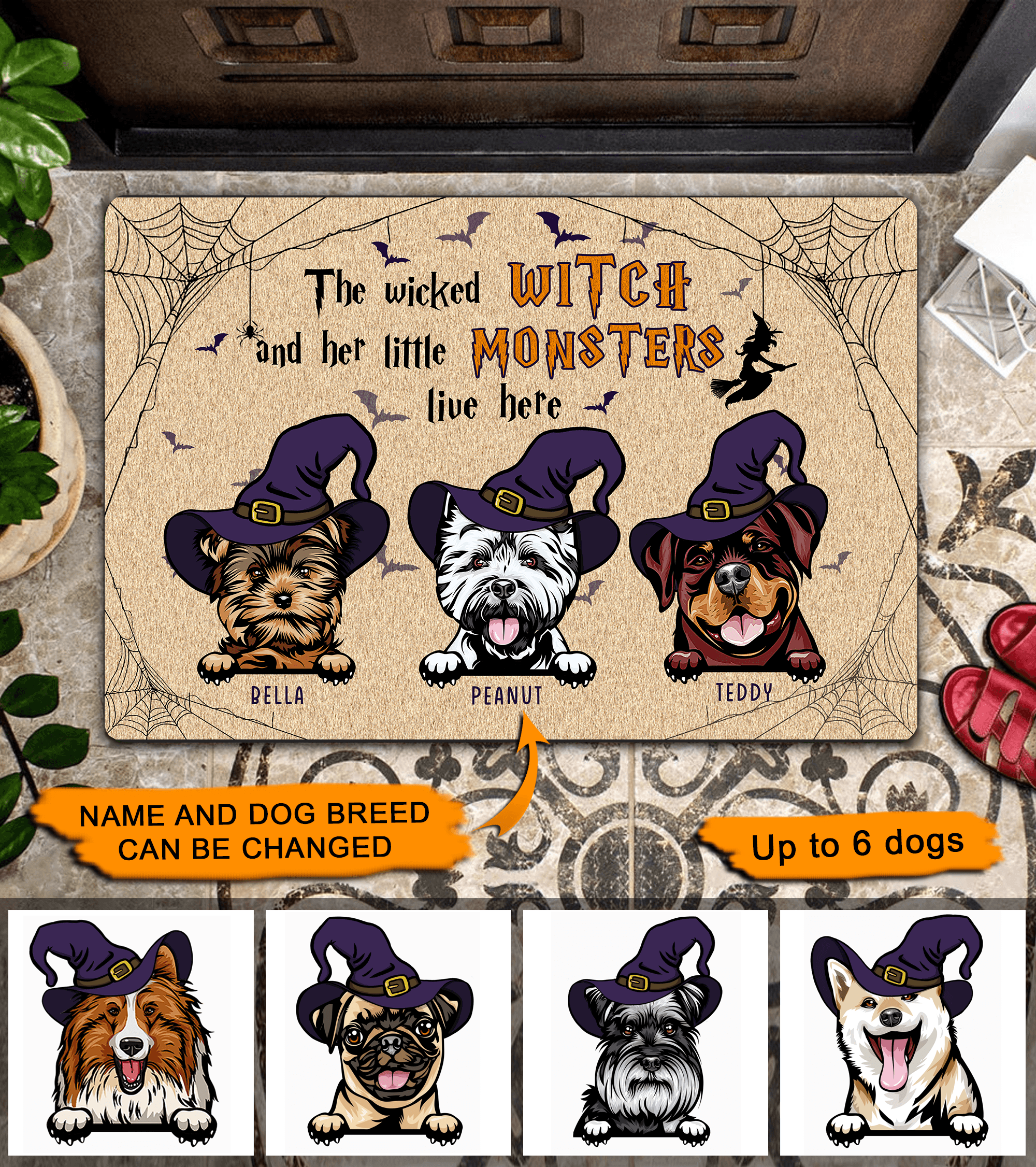 Little Monsters Dogs Live Here Personalized Doormat, Personalized Gift for Dog Lovers, Dog Dad, Dog Mom - DM029PS - BMGifts