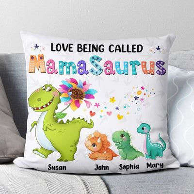 Love Being Called MamaSaurus Mother Personalized Linen Pillow, Personalized Mother's Day Gift for Mom, Mama, Parents, Mother, Grandmother - PL052PS01 - BMGifts
