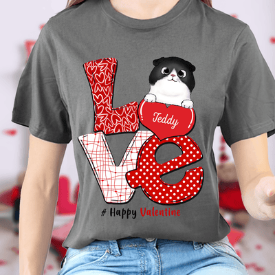 Love Happy Valentine Cat Personalized Shirt, Valentine Gift for Cat Lovers, Cat Mom, Cat Dad - TS572PS02 - BMGifts