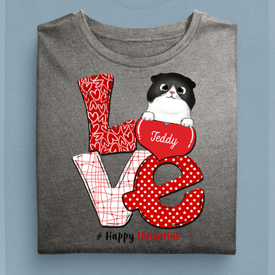 Love Happy Valentine Cat Personalized Shirt, Valentine Gift for Cat Lovers, Cat Mom, Cat Dad - TS572PS02 - BMGifts