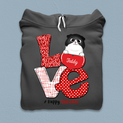 Love Happy Valentine Cat Personalized Shirt, Valentine Gift for Cat Lovers, Cat Mom, Cat Dad - TS572PS02 - BMGifts