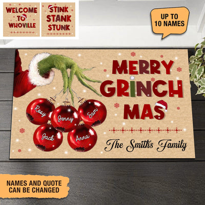 Merry Grinch Mas Family Personalized Doormat, Personalized Gift for Family - DM074PS01 - BMGifts