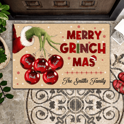 Merry Grinch Mas Family Personalized Doormat, Personalized Gift for Family - DM074PS01 - BMGifts