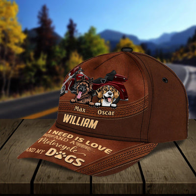 Motorcycle And Dogs Personalized Classic Cap, Personalized Gift for Dog Lovers, Dog Dad, Dog Mom, Personalized Gift for Motorcycle Lovers, Motorcycle Riders - CP211PS05 - BMGifts