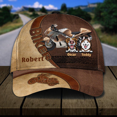Motorcycle And Dogs Personalized Classic Cap, Personalized Gift for Dog Lovers, Dog Dad, Dog Mom, Personalized Gift for Motorcycle Lovers, Motorcycle Riders - CP212PS05 - BMGifts