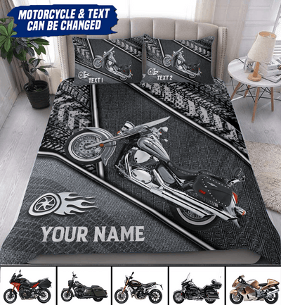 Motorcycle Dark Gray And Silver Pattern Personalized Bedding Set, Personalized Gift for Motorcycle Lovers, Motorcycle Riders - BD097PS07 - BMGifts