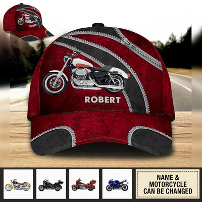 Motorcycle Red Black Zippers Personalized Cap, Personalized Gift for Motorcycle Lovers, Motorcycle Riders - CP312PS08 - BMGifts